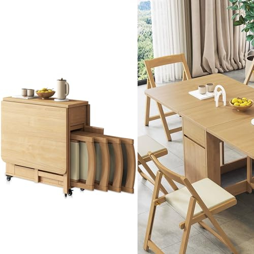 Space-Saving Solid Wood Folding Butterfly Dining Table with Upholstered Chairs - Perfect for Dining Halls Balconies & Small Spaces - Stylish & Functional Design