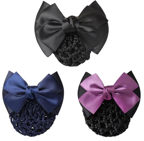 DOKRIN Ciambelle per chignon 3 retine spesse per capelli con fiocchi, fermagli per capelli alla francese, copri chignon, fermagli per capelli da donna, utilizzabili per acconciature raccolte