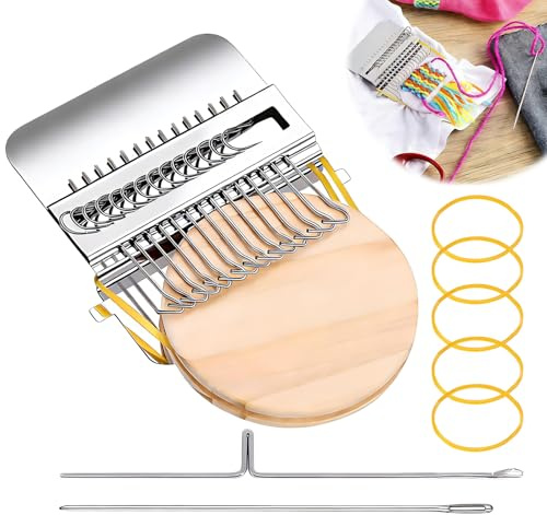 Mini Darning Loom, 14 Hooks Weaving Loom Wood Knit Patch Small Darning Kit Machine for Quickly Mending Clothing Socks Holes DIY Craft Knittin Silver
