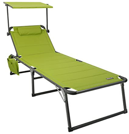 HOMECALL Aluminium-Sonnenliege mit 2 x 1 Textilene-Polsterung, schnelltrocknendem Schaumstoff, Tasche und Sonnendach, XXL (200 x 70 cm), Grün