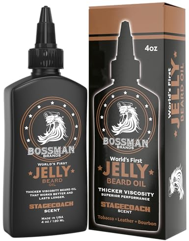 Bossman Jelly Beard Oil for Men (4 oz, Stagecoach Scent) – Softens, Moisturizes & Conditions with Natural Ingredients