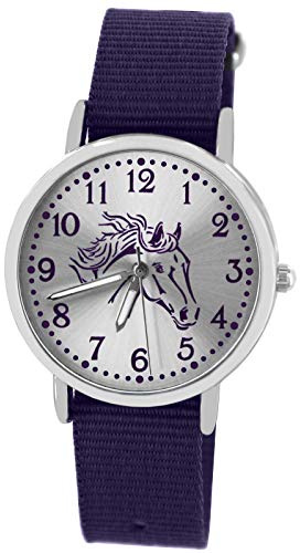 Pacific Time Montre analogique à Quartz pour Fille avec Bracelet en Textile Violet 10302, Sangles