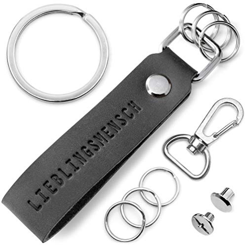 FABACH Leather Keyring with Changeable Keyring in Gift Box - Key Pendant for Best Friend and Partner with Favourite Person Engraving - Key Chain Key Holder
