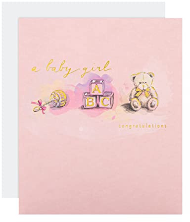 Hallmark Biglietto di congratulazioni per la nascita di una bambina, design tradizionale con scritte e dettagli in lamina d'oro