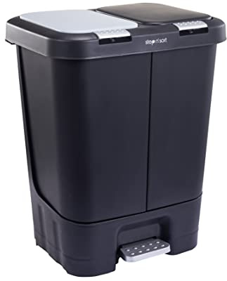 Step N' Sort 2 x 5.5 Gallon, Dual Trash and Recycling Bin with Slow Close Lid,Black,40 Liter,SNS402-B