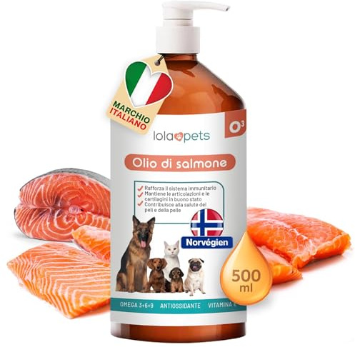 Olio di salmone per cani 500ml - NORVEGESE - Omega 3+6+9 e vitamina E