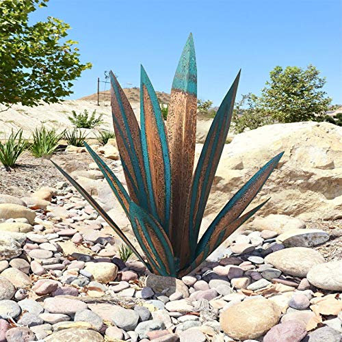 YIWOYI Escultura antigua de tequila, 9 piezas de metal de agave planta de jardín, patio, decoración de jardín, estatua de decoración de jardín, figuras de metal de agave (azul, 65 cm)