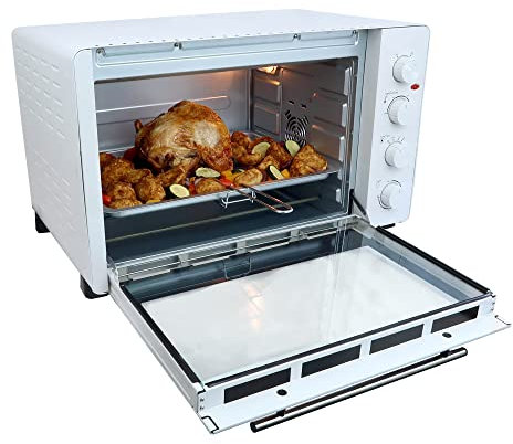 Igenix IG7161 Countertop Mini Oven, 60 Litre, 2500 Watt, Fan Assisted Electric Cooker & Grill, Ideal for Roasting, Baking, Grilling & Reheating, White