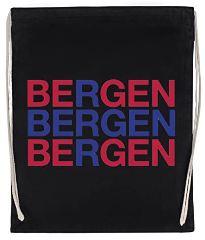 Bergen Norway Flag Wiederverwendbare Sportreisetasche aus Baumwolle Reusable Sport Bag Cotton Black
