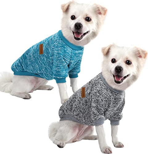 HuaLiSiJi Hundepullover Fleece Hunde Sweatshirt Hundepullover Strick, Warm und Leicht, Mit Einer Weichen Textur, Elastizität Leicht zu Tragen (Blau+Grau, M)