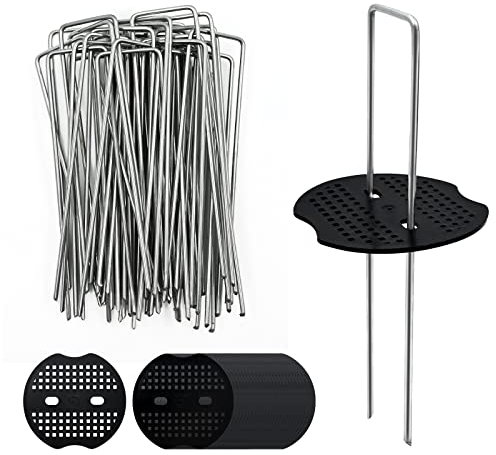 40 Picchetti Telo Pacciamatura da 15cm e set 40 Rondelle per Fissaggio, Forma U Impieghi Gravosi Paletti Giardino in Acciaio Zincato per orto,Telo Pacciamatura Drenante,Telo per Erbacce