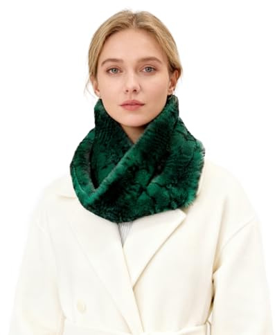 Lina & Lily Snakeskin Print Faux Fur Infinity Scarf Women's Winter Loop Neck Warmer (Green)