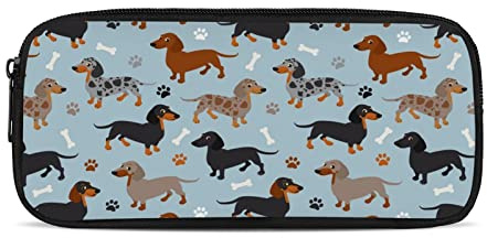 Kuiaobaty Trousse à crayons motif teckel mignon pour enfants - Motif pattes de chien - Bleu