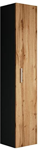 Badezimmer Badschrank Pluto 150cm Schwarz, Eiche - Regal Schrank Hochschrank Schrank Möbel