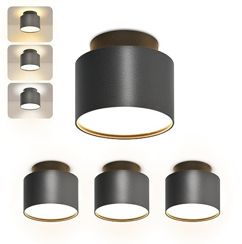 BOYIR 4 Stück LED Aufbaustrahler Schwarz 7W+3W 900LM Aufbauspot Flach Deckenspots Rund Aufbauleuchte 3000K/4000K/6000K Deckenstrahler aus Aluminium Modern Aufbauspot Deckenlampe Ø80x67mm