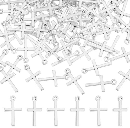 UNICRAFTALE 100 pieza de Dijes Cruzados Colgantes Cruzados de Estilo Tibetano Dijes de Aleación Colgantes de Metal Plata Antigua Pequeños Dijes para Hacer Joyas Accesorios para Manualidades,Plateado