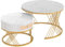 BTM Round Coffee Table with Drawers for Living Room, Coffee Tables with MDF Marble Effect Tabletop, Nesting Tables Round Side Table with Gold Coloured Iron Legs. 70 * 70 * 45.5+50 * 50 * 38.5cm