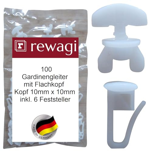 rewagi 100 feltrini con testa piatta, testa 10 x 10 mm e 6 fermati, ganci a clip, ganci pieghevoli, ganci per tende