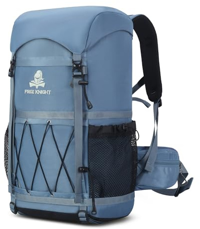 Bseash Mochila de senderismo impermeable de 40 litros con cubierta para la lluvia, bolsa de viaje para deportes al aire libre, mochila de día para camping, escalada, ciclismo, esquí, Azul/claro, 40L