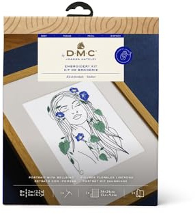 DMC - Porträt mit blauen Blumen von Joanna Hateley Stickset Niveau Einfach