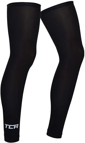 TCA Manga UPF 50 +, Anti-Llip, Calentadores de piernas todo el año para hombres y mujeres para ciclismo, correr, caminar, baloncesto - Manga de compresión completa para piernas. - Negro, L