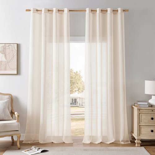 Softalker Cortinas de salón Beige Modernas de Dormitorio semitransparentes con Ojales Elegantes 240x140 cm 2 Piezas Decorativas para Cocina, habitación, balcón y terraza