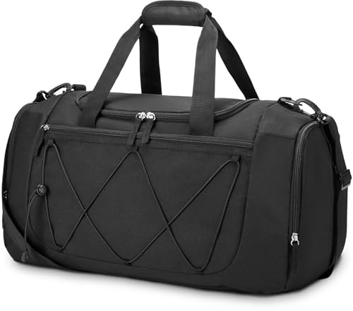 Vorspack Gym Bag for Men - 21 Inches Duffle Bag for Travel Lightweight Duffel Bag with Shoe Compartment Personal Item Travel Bag Weekender Bag for Travel Sports Gym - Black