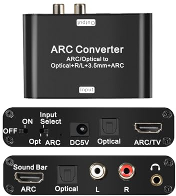HDMI ARC ljudextraktor med digital optisk stereo RCA L/R koaxial SPDIF, 3,5 mm uttag ARC-adapter, 192 KHz DAC-omvandlare