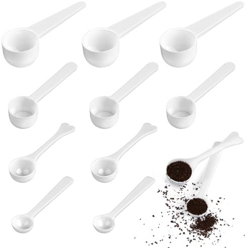 JIANGZHIB 12 Stück Messlöffel, Weiß Dosierlöffel Enthält 1g, 3g, 5g, 10g Messlöffel, Protein Messlöffel Gramm, Messlöffel Set für Backen Kochen, Kaffee, Waschpulverlöffel, Milchpulverlöffel