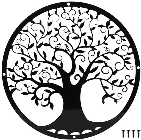 Black Metal Wall Art Decorations, Minimalist Aesthetic Tree of Life Wire Wall Decor Sculptures Hanging Ornaments for Living Room Bedroom Kitchen Bathroom Hallway Decorations(Tree)