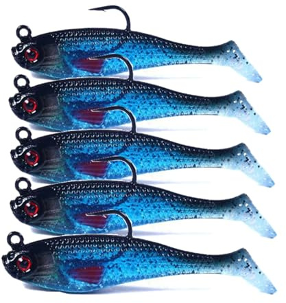 WUWYOUWL 5Pcs Fishing Lure Set, 8cm T Tail Artificial Soft Bait with Hook