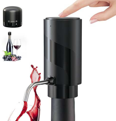 WIYETY Decantador de vino eléctrico: dispensador eléctrico de vino, acero inoxidable, dispensador de vino recargable, con cable USB y tapón de vino con cerradura, accesorios para vino tinto, para los