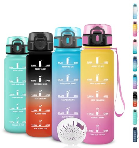 Flaska för barn, 500 ml flaska, läckagefri flaska, motiverande flaska, lätt att bära, vattenflaska med tider för att dricka, vattenflaska, för sport, löpning, yoga, skola, camping