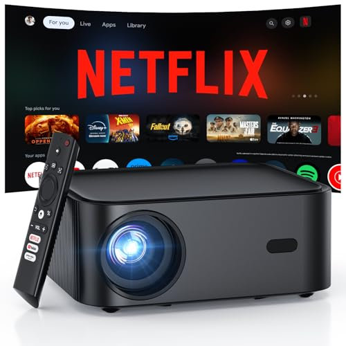 Proiettore 4k【Compatibile con Netflix /1000 ANSI/Dolby Audio】HAPPRUN Nativo 1080P Videoproiettore Smart TV WiFi 6 e Bluetooth 5.2 Projector Portatile da Esterno per PS5/Outdoor/Home Theater