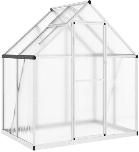 Refined Pflanzenhaus mit Dachrinnensystem Flügeltür Treibhaus für Pflanzen Frühbeet Gewächshaus mit Fundamentrahmen Silbern 169x114x195 cm Alu
