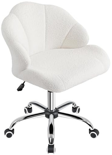 Yaheetech Homeoffice-stol, sminkstol, skrivbordsstol höjdjusterbar snurrstol, kontorsstol i snäckform, kontorsstol med hjul, sammetsstol kan belastas upp till 136 kg, snövit