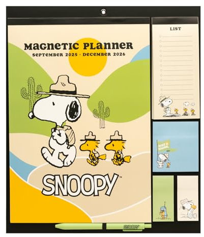 Grupo Erik Kalender 2025 2026 Peanuts Snoopy Familienplaner Magnet Kalender 2026 Wandkalender 2025 2026 - Monatsplaner für 16 Monate - Offizielles Lizenzprodukt Kawaii Schulsachen