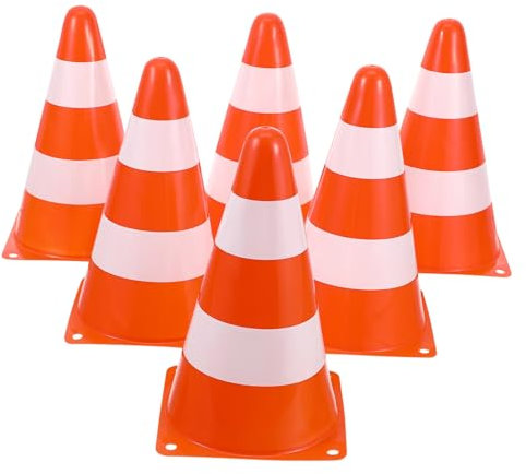 HOODANCOS 6 Pezzi Coni Stradali Segnalazione Arancione in PE Leggeri Trasportabili per Divieto Sosta Parcheggio Garage e Allenamento Sportivi Multifunzionali