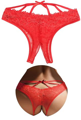 comeondear Perizoma Aperta Donna Pizzo Taglie Forti Rosso,M