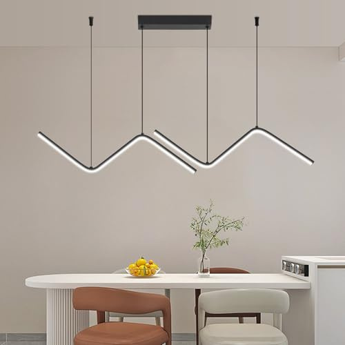 Mikeru Modern 90cm Wave Pendant Light, Dimmable 3000K/4500K/6500K, Height Adjustable 1.5m Hanging Pendant Light, Adjustable Brightness with Memory Function, for Dining Room, Living Room, Office, Cafe