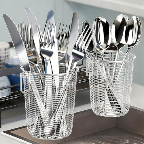 IWNTWY Dish Rack, Stainless Steel Kitchen Drain Basket, Compact Utensil Drying Rack Dishwasher Accessory, Hanging Cutlery and Utensil Organizer, Set of 2