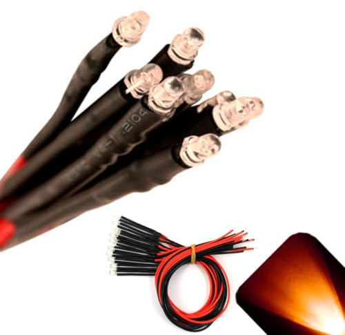 100 x 12V 3mm Pre-Wired Flickering Orange LED - Candle Flame Effect Clear Lens - Built-in Resistor for Halloween Props Lanterns Costumes