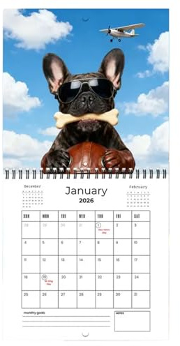 Calendario da parete 2026 – settimanali a righe | Bulldog francese 2026 – Calendario 2026 per la casa con classe, dormitorio, appuntamento accademico per famiglia, studenti,