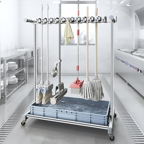 Armoire de Rangement Mobile – Organiseur sur Pied pour Produits de Nettoyage, Support pour vadrouille et Porte-Balai – Idéal pour Le Jardin, Le Garage, Les écoles, Les hôtels et Les Restaurants