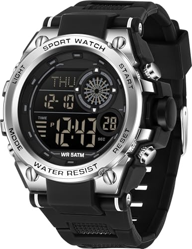 findtime Montre numérique militaire pour homme - Étanche - Pour le sport - Pour le travail en plein air - Grand cadran - Double fuseau horaire - LED - Alarme lumineuse - Compte à rebours - Chronomètre