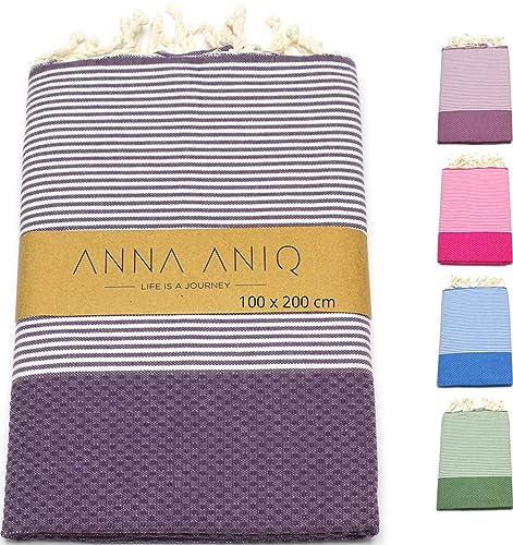 ANNA ANIQ Hamamtuch groß 100x200 cm Reise Strandtuch XXL Saunatuch - 100% Baumwolle Fouta Pestemal Stranddecke Saunakilt Saunahandtuch Herren Damen Badetuch Pareo Strandhandtuch (Dunkel-Violett)