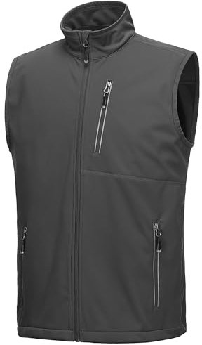 33,000ft Men's Lightweight Softshell Gilet, Windproof Waterproof Outerwear Vest Gilets Sleeveless Jacket for Cycling Running Hiking Golf Travel Grey L