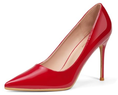 GENSHUO Zapatos de Tacón Alto para Mujer 10 cm,Sexy Tacón de Aguja con Punta Puntiaguada para Fiestas Boda Oficina Stilettos High Heels Tacones de Aguja Rojo,Talla EU 37