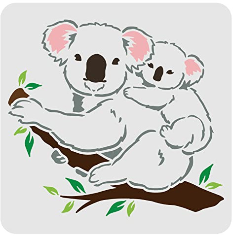 FINGERINSPIRE Stencil a forma di koala, 30 x 30 cm, riutilizzabile, stencil per aerografo, per dipingere su legno, pavimenti, mobili, pareti e carta
