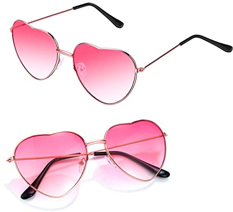 QincLing 2/3 Stück Herz Sonnenbrille, Fliegerbrille Damen Candy Color Retro Sonnenbrille für Partys (2, Rosa)
